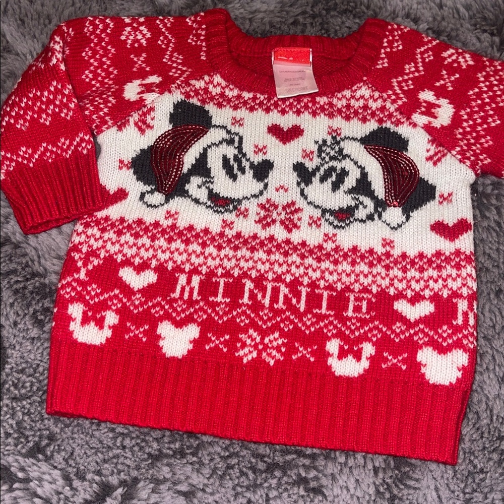 Disney Mickey Minnie Mouse Ugly Christmas Sweater Sz 12M Holiday Party